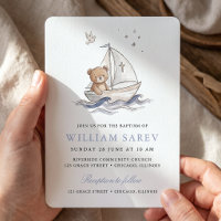 Invitation de baptême de l'ours nautique bleu doux