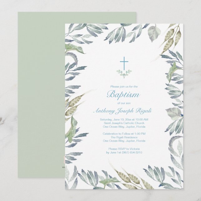Invitation de baptême de verdure, Garçon (Devant / Derrière)
