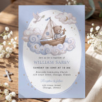 Invitation de baptême douce ours aquarelle bleue