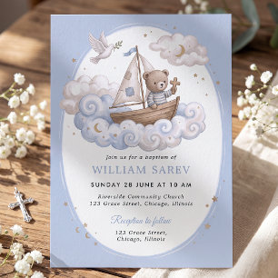 Invitation de baptême douce ours aquarelle bleue