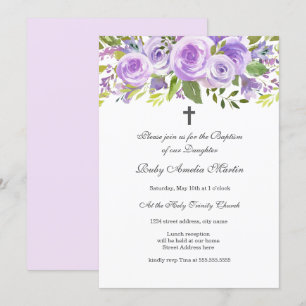Invitation de baptême élégante à la lavande floral