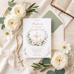 Invitation de baptême élégante à l'aquarelle avec 