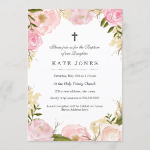 Invitation de baptême élégante rose rose