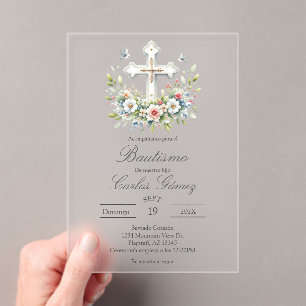 Invitation de baptême en espagnol avec croix