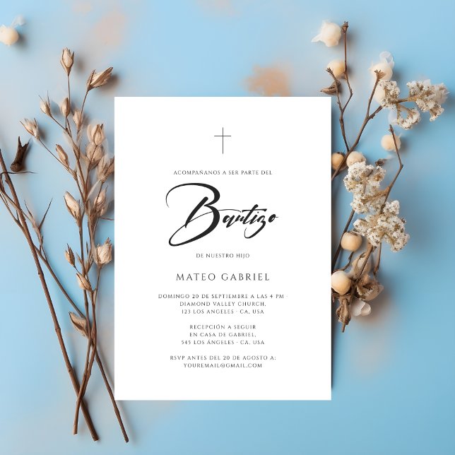 Invitation de baptême espagnole élégante minimalis (Créateur téléchargé)