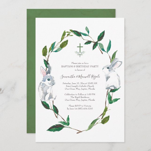 Invitation de baptême et d'anniversaire (Devant / Derrière)