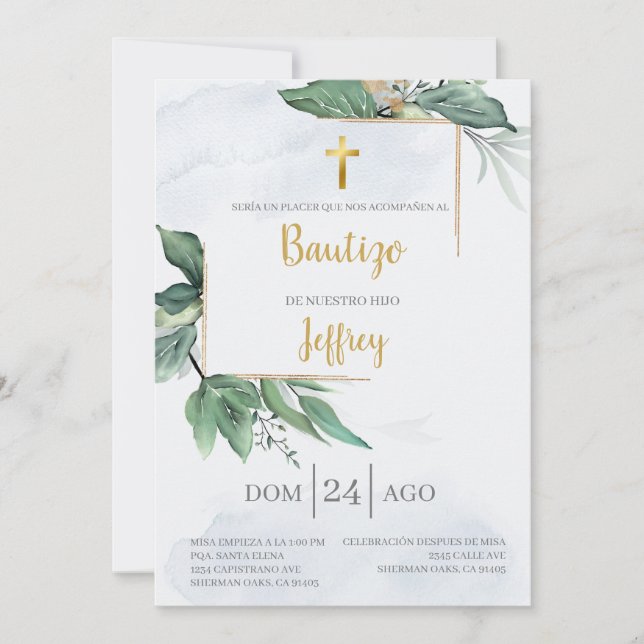 Invitation de baptême Eucalyptus (Devant)