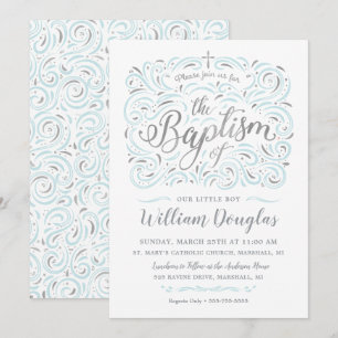 Invitation de baptême Faux Silver Boy