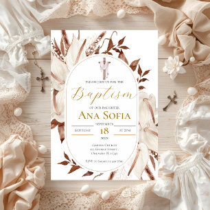 Invitation de baptême floral bohème