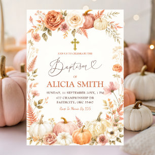 Invitation de baptême floral bohème automnal