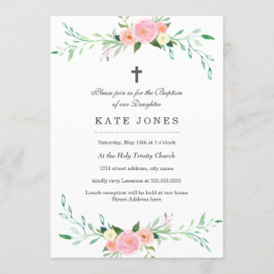 Invitation de baptême floral doux