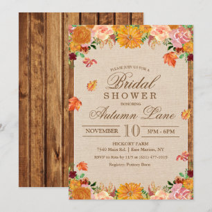 Invitation de bapteme floral rustique d'automne po