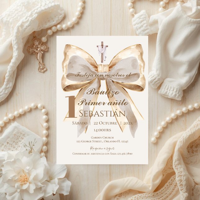 Invitation de baptême garçon en espagnol Boho (Créateur téléchargé)