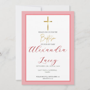 Invitation de baptême moderne en or croix dorée