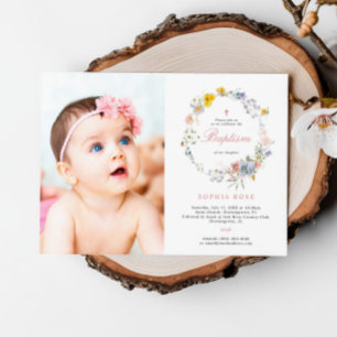 Invitation de baptême photo de fleurs sauvages Boh