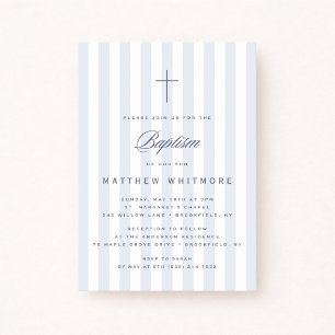Invitation de baptême pour garçon rayée bleu clair