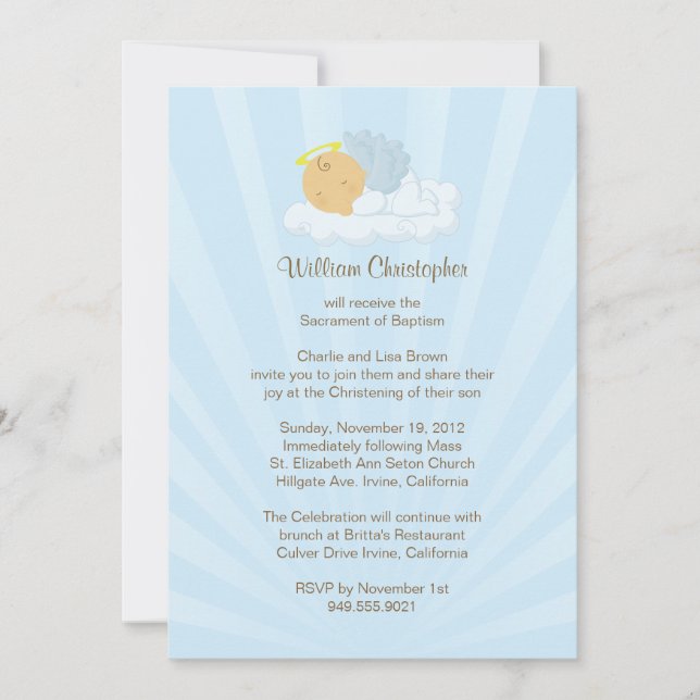 Invitation de baptême pour le garçon (Devant)