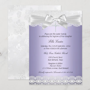 Invitation de baptême Pretty Purple Lace & Cross