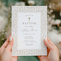 Invitation de baptême traditionnel floral or éléga