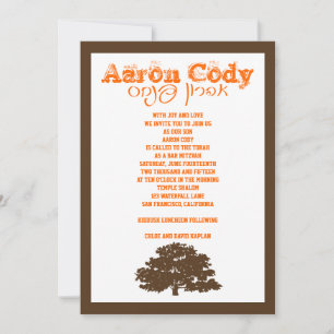 Invitation de Bar Mitzvah Aaron Tree of Life Orang
