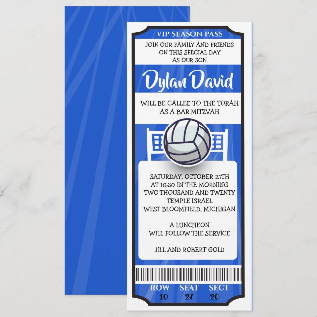 Invitation de Bar Mitzvah pour billet de FOOTBALL (Devant / Derrière)