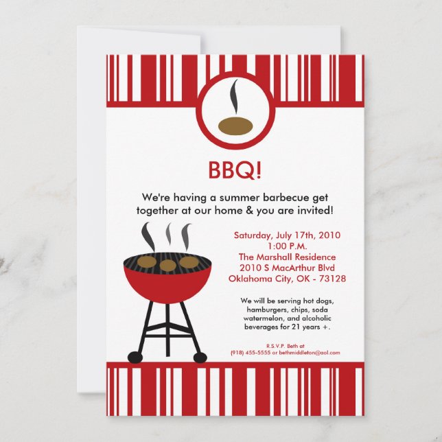 invitation de barbecue de pique-nique d'heure (Devant)