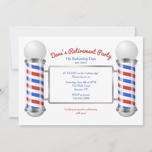 Invitation de Barber's Pole Retirement Party (Devant)