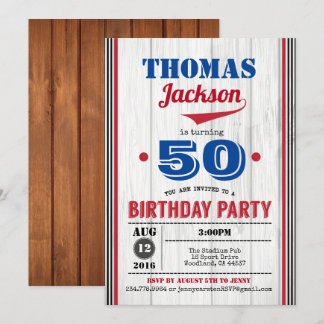 Invitation de base-ball adulte 50ème anniversaire.