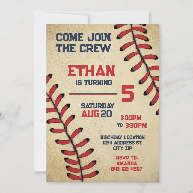 Invitation de baseball Anniversaire Fête modifiabl (Devant)