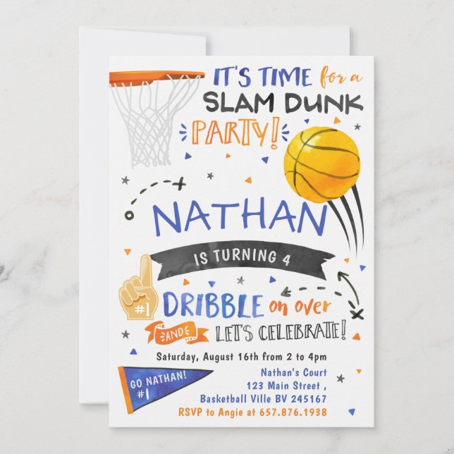 Invitation de basket-ball en aquarelle (Devant)