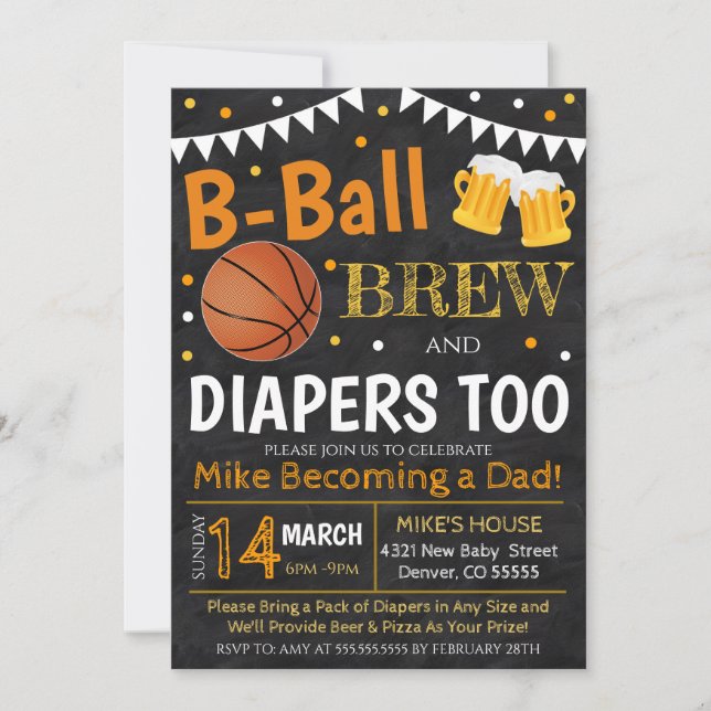 Invitation de basket-ball et de Baby shower de biè (Devant)