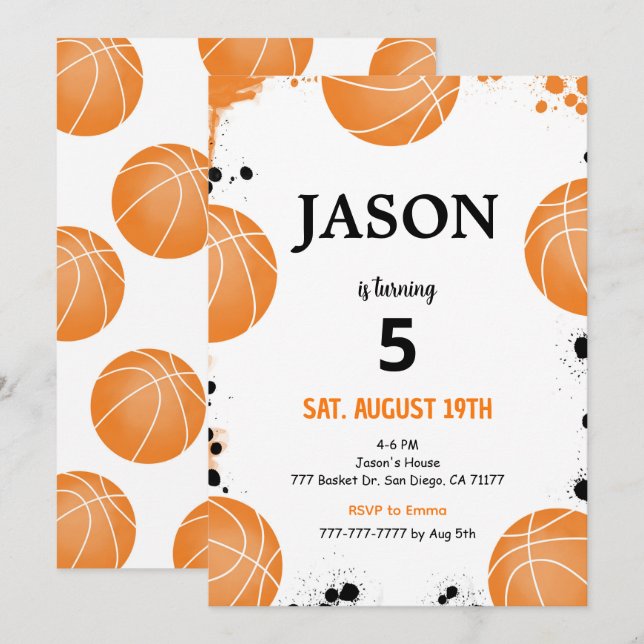 Invitation de basketball modifiable (Devant / Derrière)
