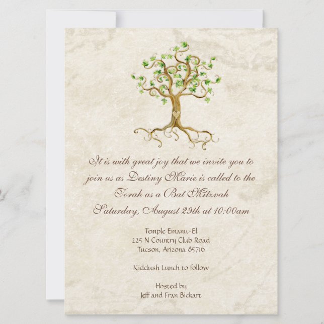 Invitation de bat mitzvah Antiqued par racines (Devant)
