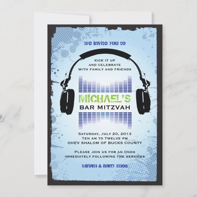 Invitation de bat mitzvah de barre d'ÉCOUTEURS (Devant)