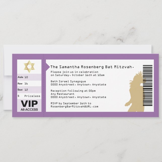 Invitation de bat mitzvah de billet de concert (Devant)