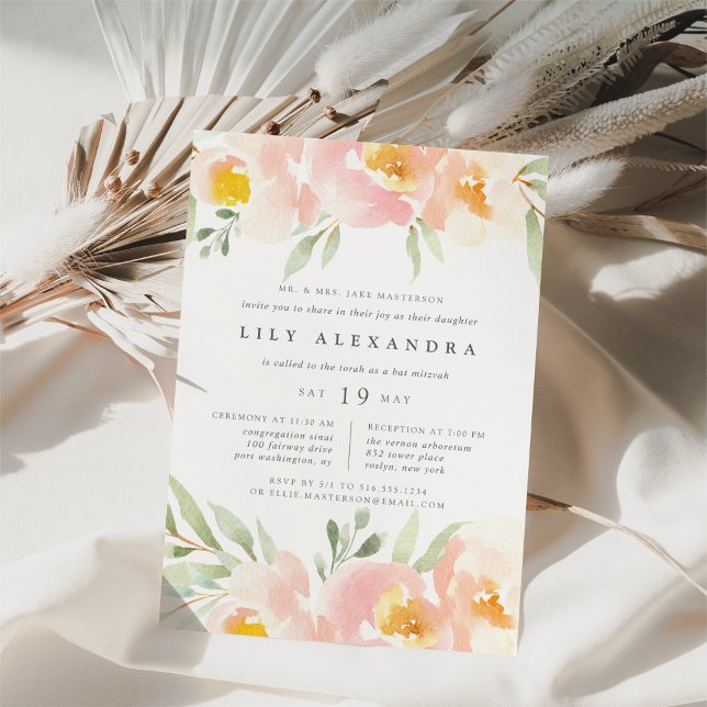 Invitation de Bat mitzvah de fleurs Airy (Créateur téléchargé)