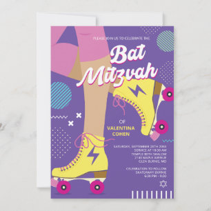 Invitation de Bat Mitzvah de patin à roulettes Rét
