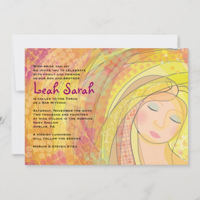 Invitation de bat mitzvah de RÊVEUR (Devant)