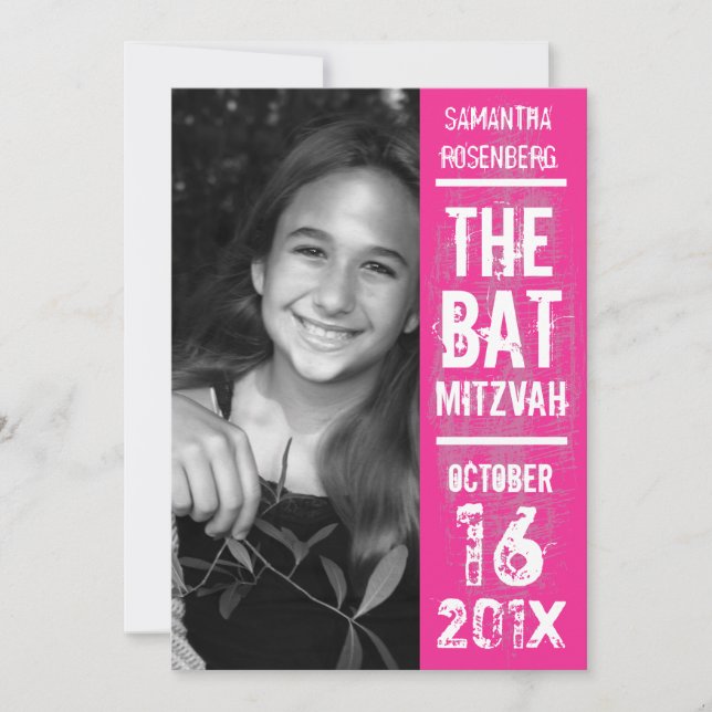 Invitation de Bat mitzvah de Rock Band en rose (Devant)