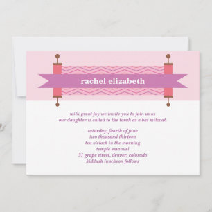 Invitation de Bat Mitzvah Torah Chevron Rose