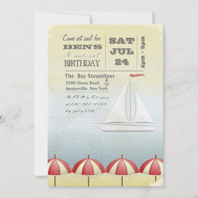 Invitation de bateau à voile vintage (Devant)