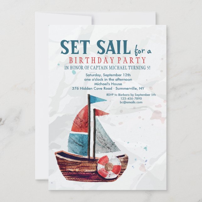 Invitation de bateau d'aquarelle (Devant)