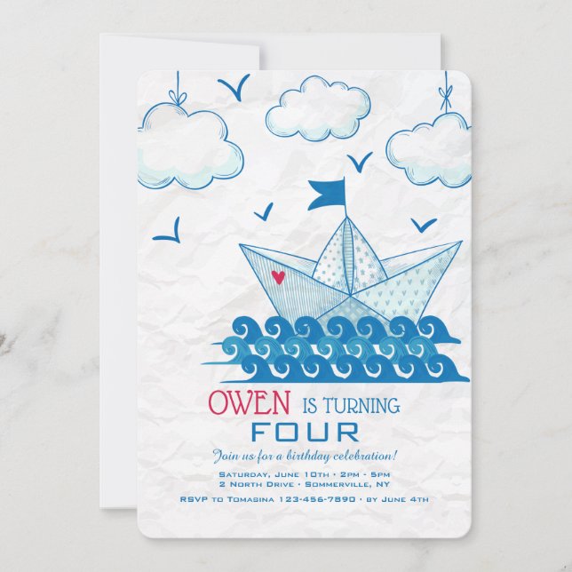 Invitation de bateau papier (Devant)