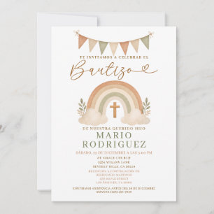 Invitation de Bautizo Arc-en-ciel Bohème Espagnol