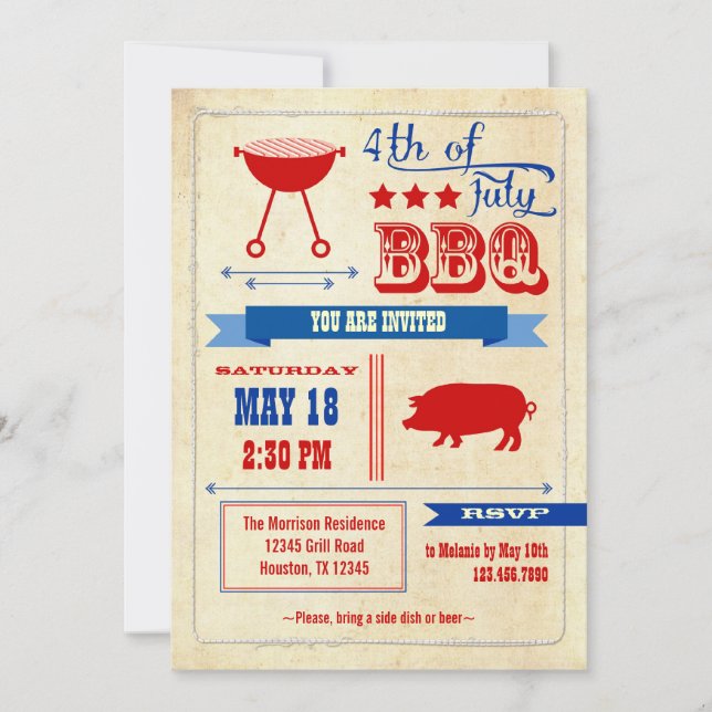 Invitation de BBQ de cru 4 juillet (Devant)