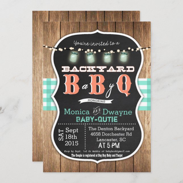 Invitation de BBQ de douche de couples du bébé Q (Devant / Derrière)