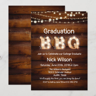 Invitation de BBQ de fin d'études rustique