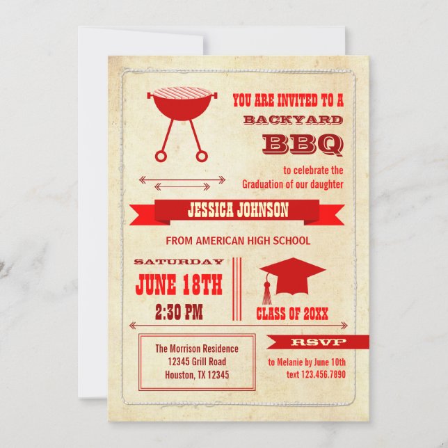 Invitation de BBQ de jardin d'obtention du diplôme (Devant)