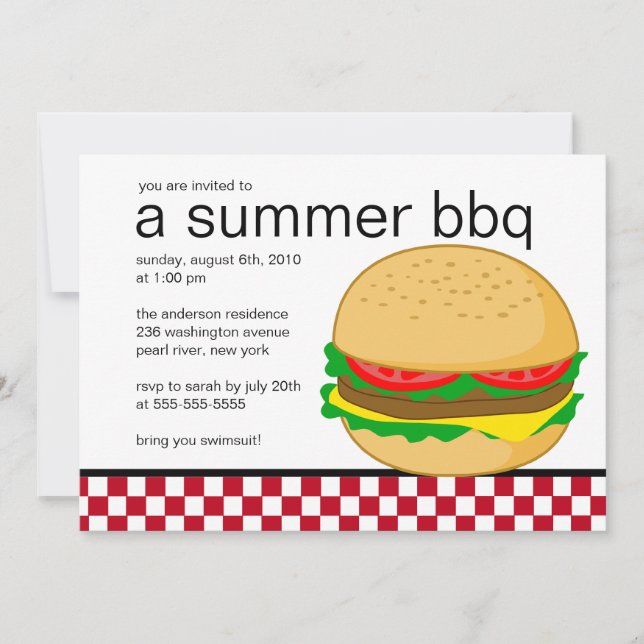 Invitation de BBQ de partie d'été (Devant)