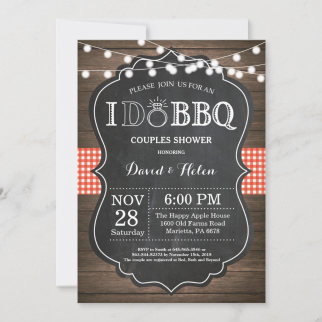 Invitation de BBQ J'OEuvres d'Mariages rustiques (Devant)